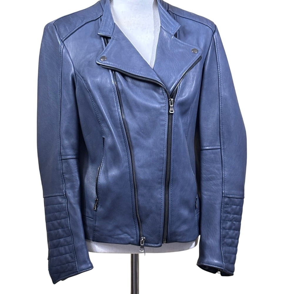 Massimo Leather Blue Genuine Italian Leather Moto Biker Jacket Size 50